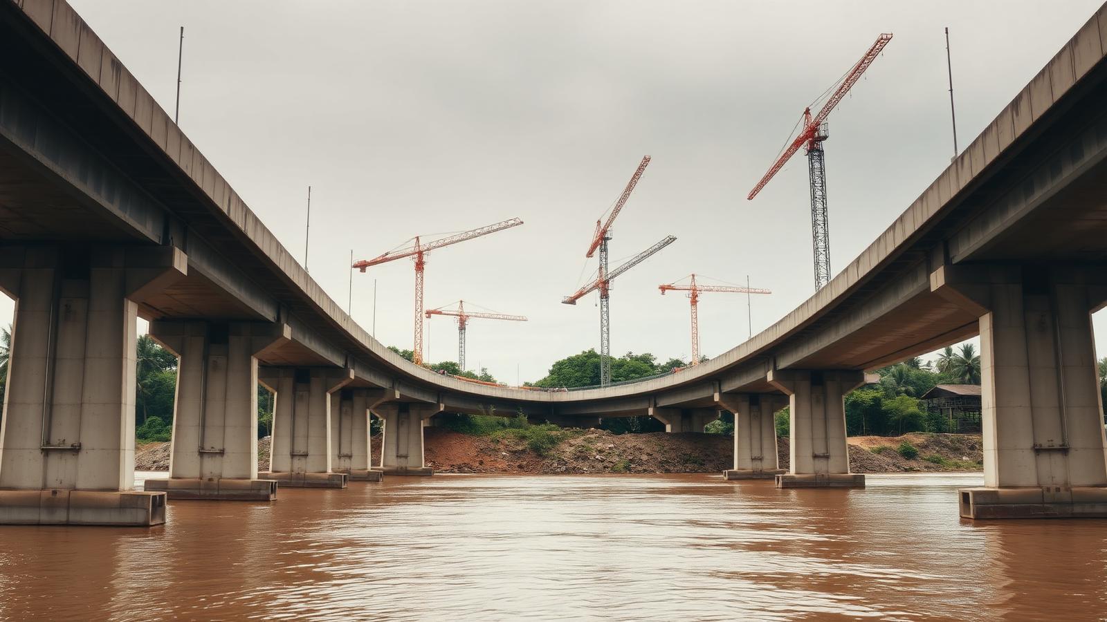 Concrete viaduct spans under construction