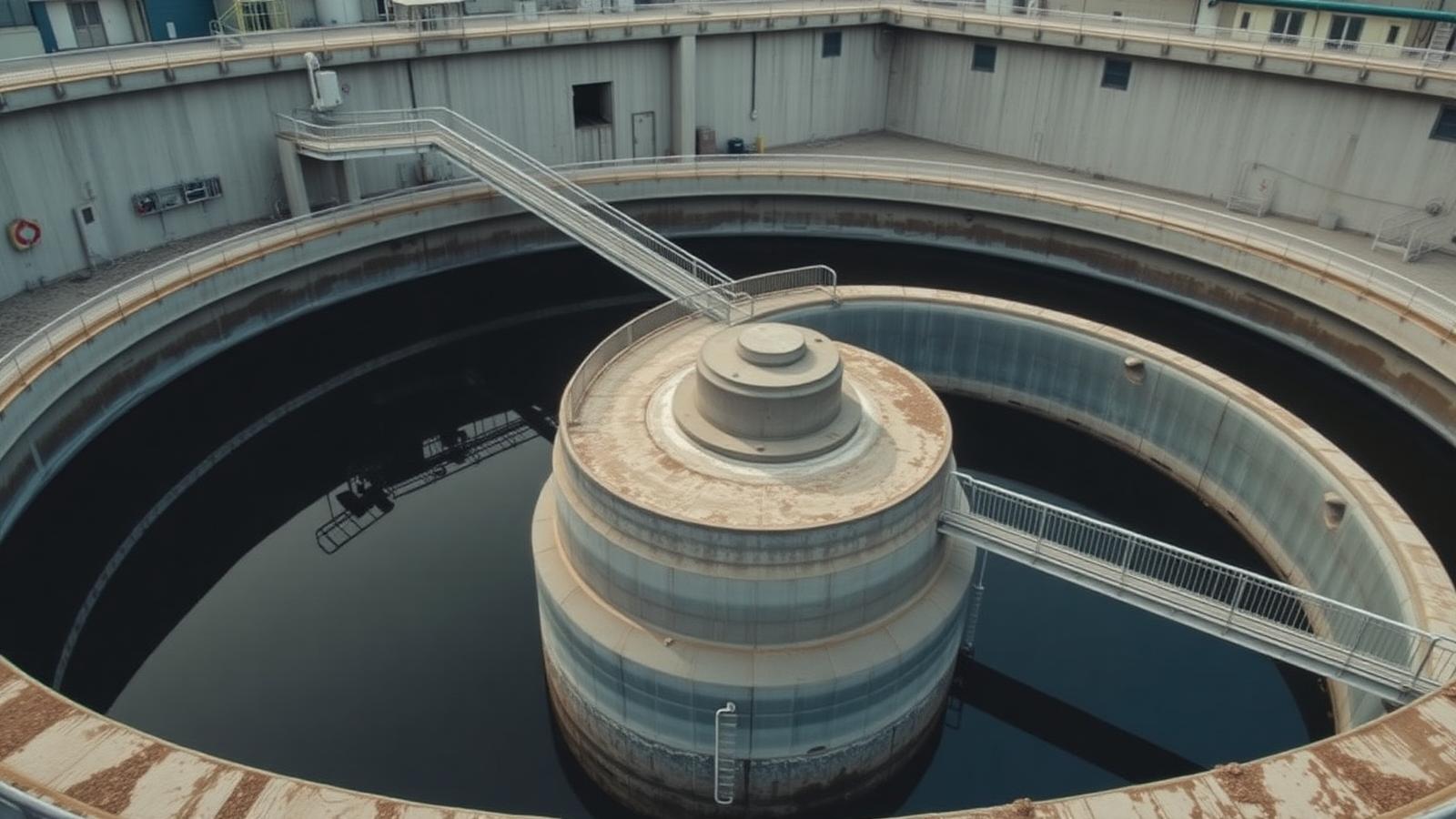 Circular sedimentation tanks at a water plant